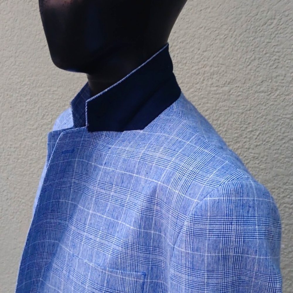 STAFFORD SIGNATURE MEN'S LINEN-COTTON BLEND BLUE LUXURY PLAID BLAZER (VIETNAM)